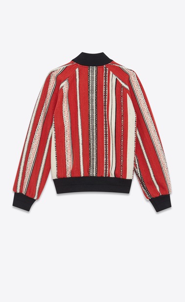 SAINT LAURENT Casual Jackets Woman Varsity jacket in red and chalk-colored Berber wool b_V4